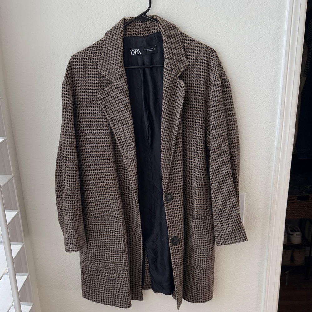 Zara Black and Brown Checkered Coat